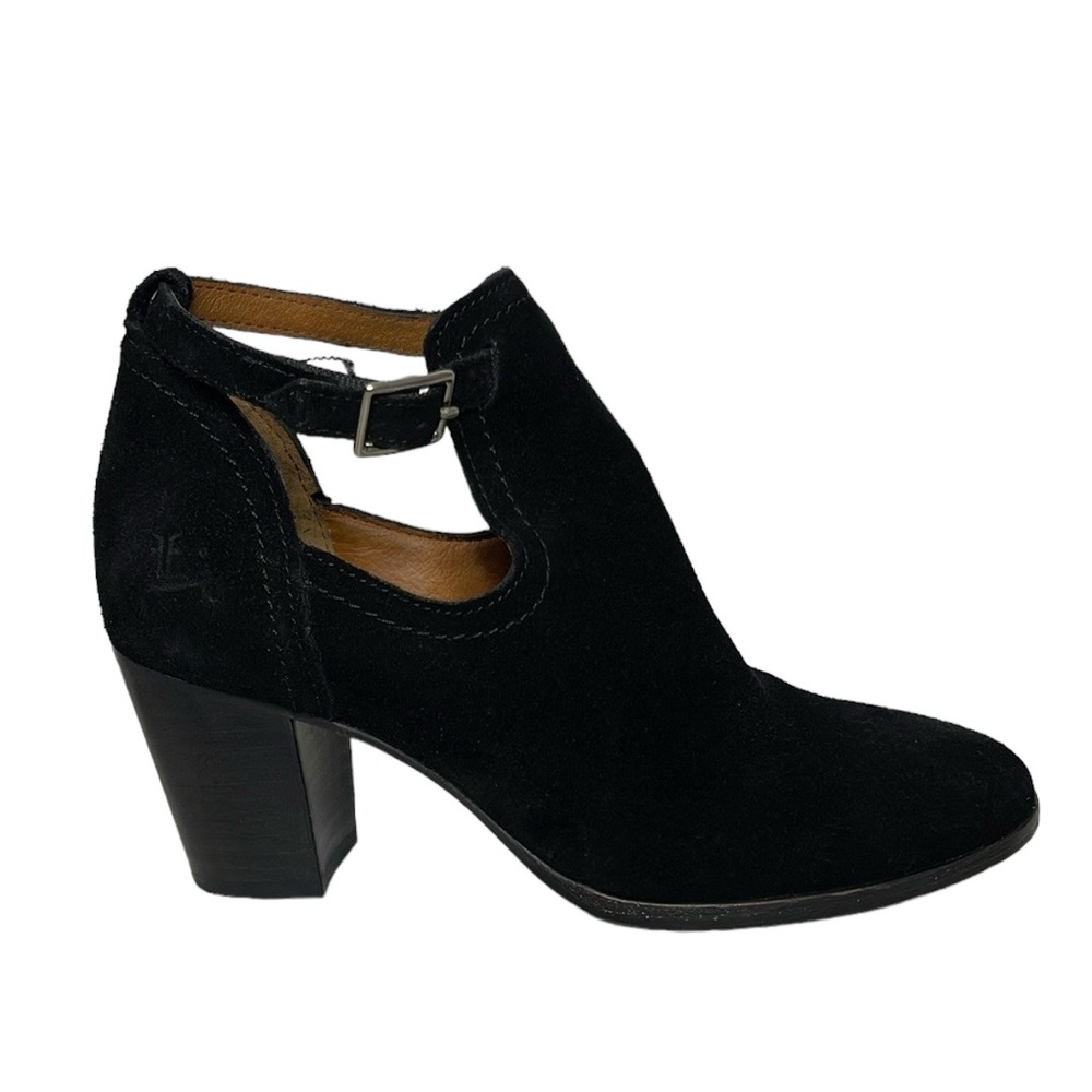 FRYE Meghan Suede Bootie Black Cutout Ankle Boots Buckle Sz 5.5
